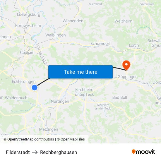 Filderstadt to Rechberghausen map