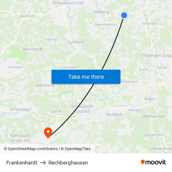 Frankenhardt to Rechberghausen map