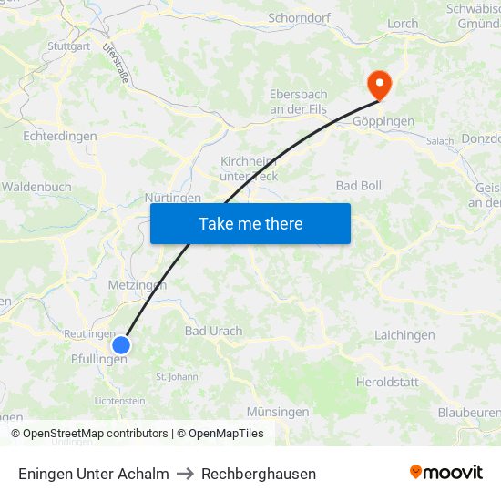 Eningen Unter Achalm to Rechberghausen map