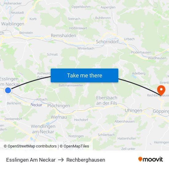 Esslingen Am Neckar to Rechberghausen map