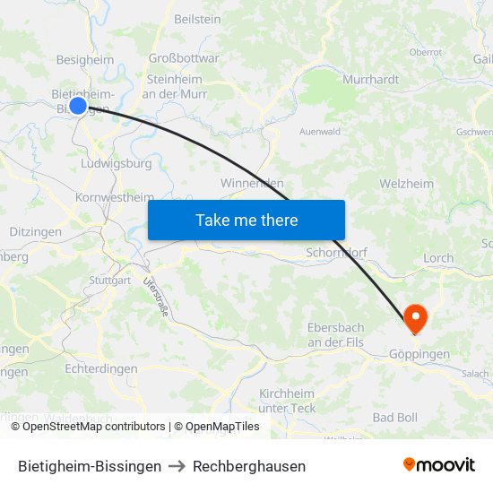 Bietigheim-Bissingen to Rechberghausen map