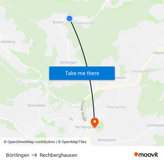 Börtlingen to Rechberghausen map