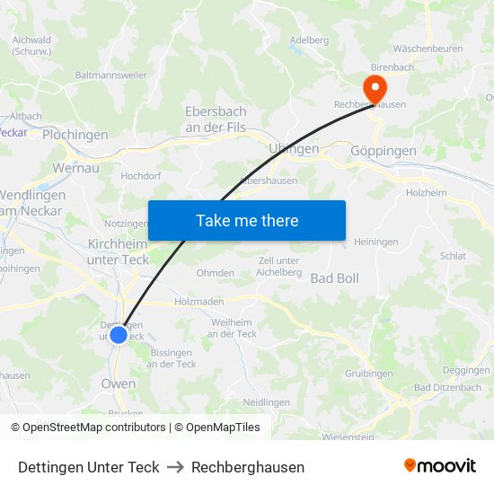 Dettingen Unter Teck to Rechberghausen map
