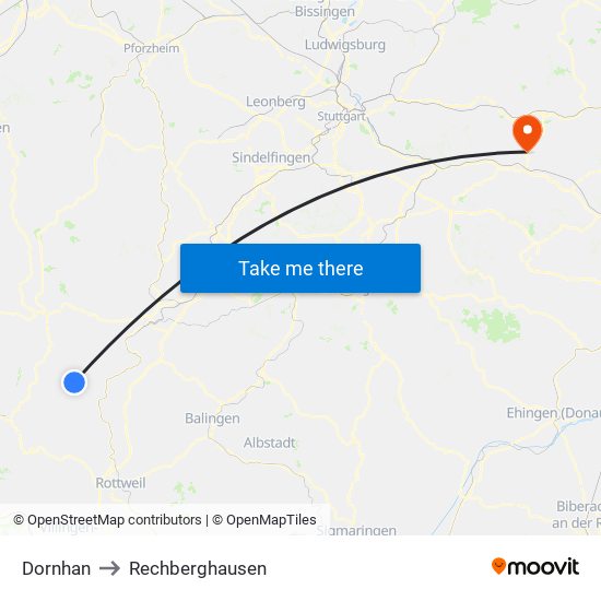 Dornhan to Rechberghausen map