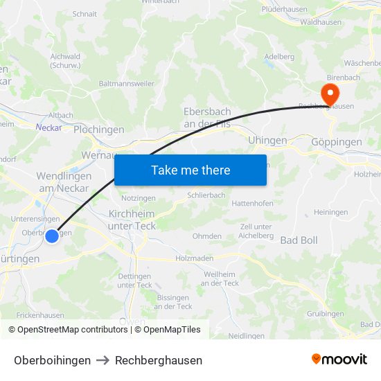 Oberboihingen to Rechberghausen map
