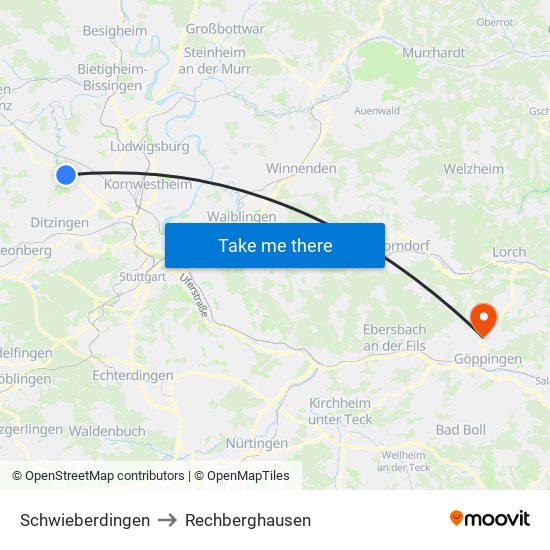 Schwieberdingen to Rechberghausen map