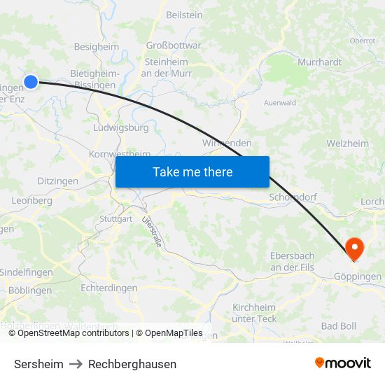 Sersheim to Rechberghausen map