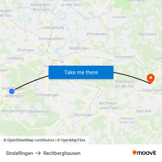 Sindelfingen to Rechberghausen map