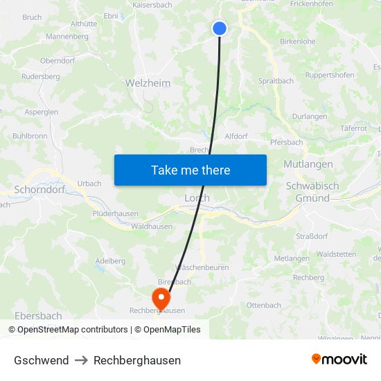 Gschwend to Rechberghausen map