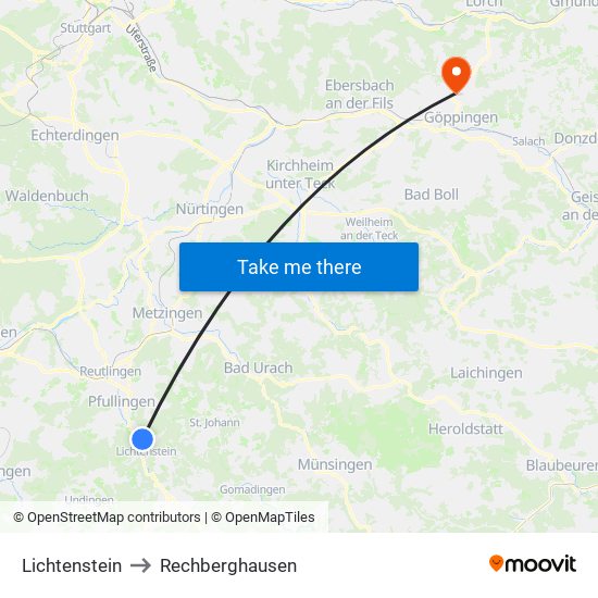 Lichtenstein to Rechberghausen map