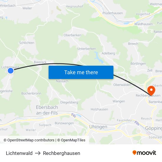 Lichtenwald to Rechberghausen map