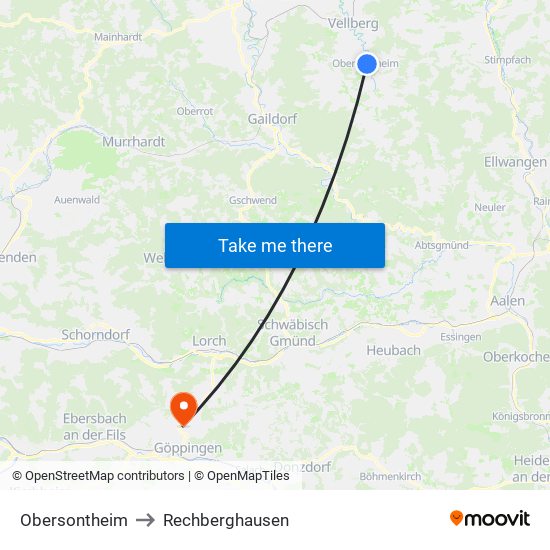 Obersontheim to Rechberghausen map