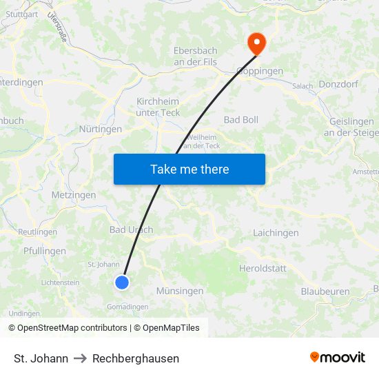 St. Johann to Rechberghausen map