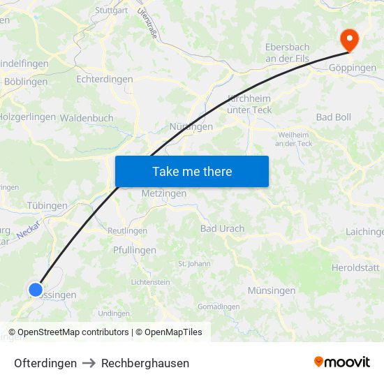 Ofterdingen to Rechberghausen map