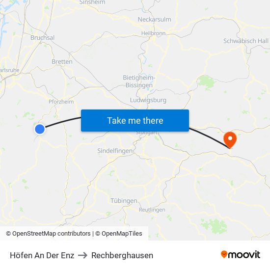 Höfen An Der Enz to Rechberghausen map