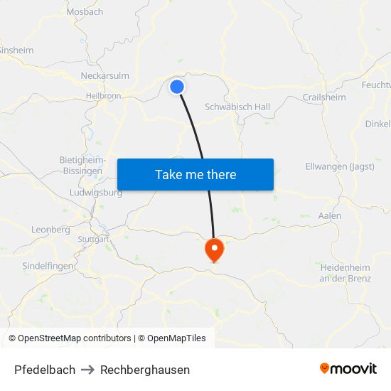 Pfedelbach to Rechberghausen map