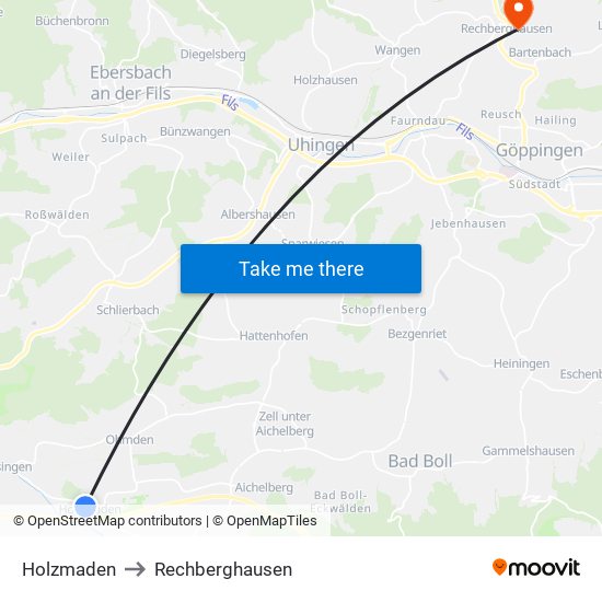 Holzmaden to Rechberghausen map