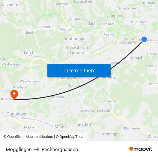 Mögglingen to Rechberghausen map