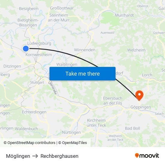 Möglingen to Rechberghausen map