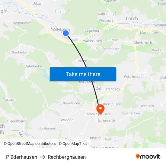 Plüderhausen to Rechberghausen map