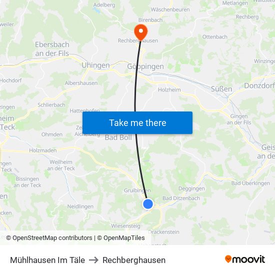 Mühlhausen Im Täle to Rechberghausen map