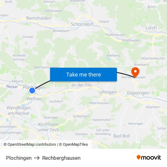 Plochingen to Rechberghausen map