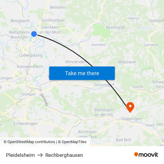 Pleidelsheim to Rechberghausen map