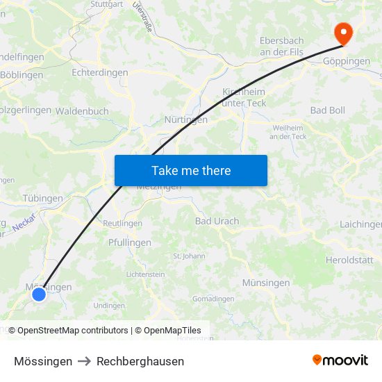 Mössingen to Rechberghausen map