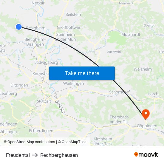Freudental to Rechberghausen map