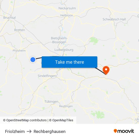 Friolzheim to Rechberghausen map