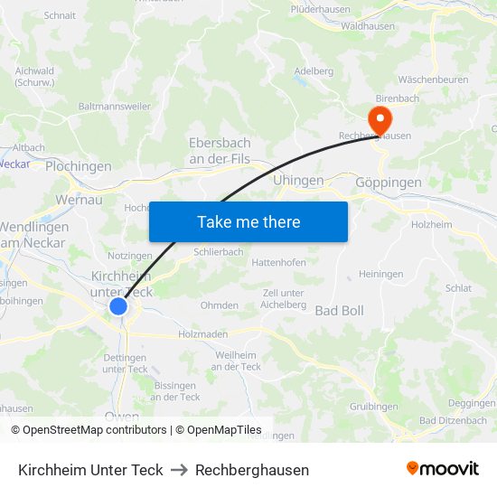 Kirchheim Unter Teck to Rechberghausen map
