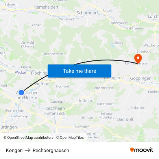 Köngen to Rechberghausen map