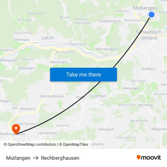 Mutlangen to Rechberghausen map