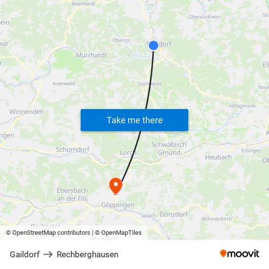 Gaildorf to Rechberghausen map