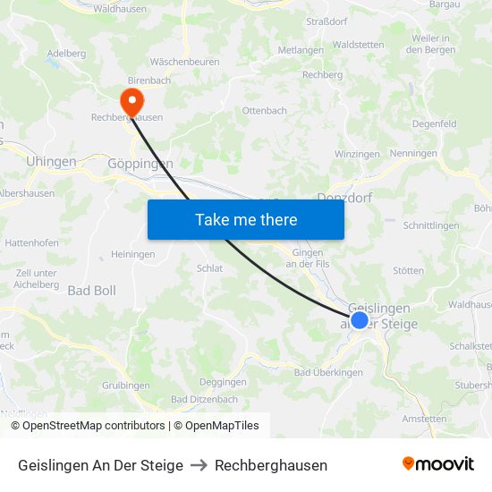 Geislingen An Der Steige to Rechberghausen map