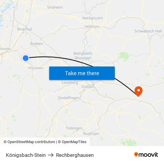 Königsbach-Stein to Rechberghausen map