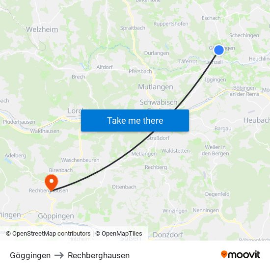 Göggingen to Rechberghausen map