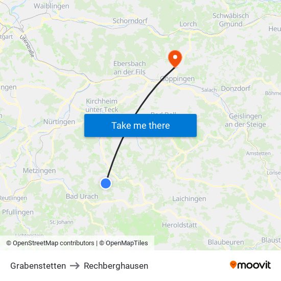Grabenstetten to Rechberghausen map