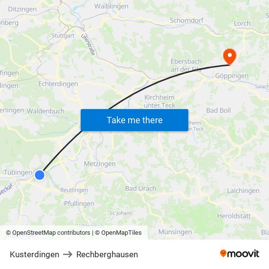 Kusterdingen to Rechberghausen map