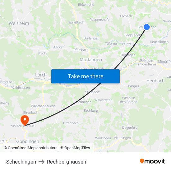 Schechingen to Rechberghausen map