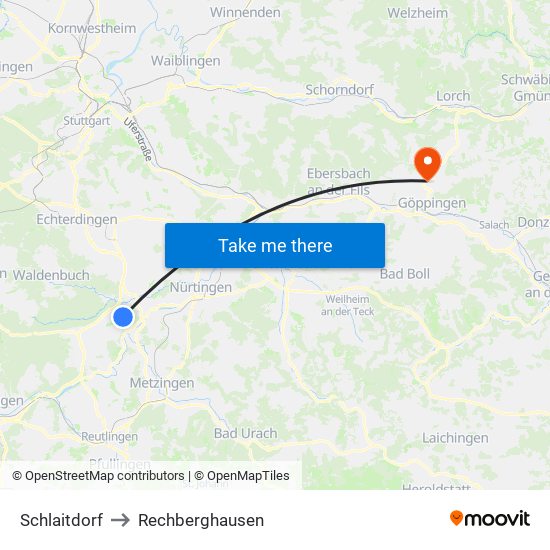 Schlaitdorf to Rechberghausen map