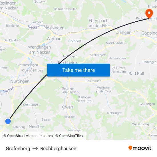 Grafenberg to Rechberghausen map