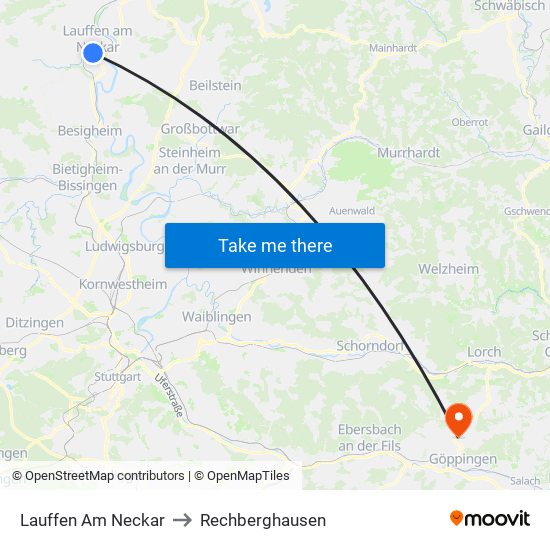 Lauffen Am Neckar to Rechberghausen map