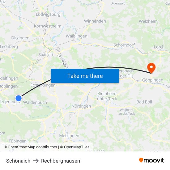 Schönaich to Rechberghausen map