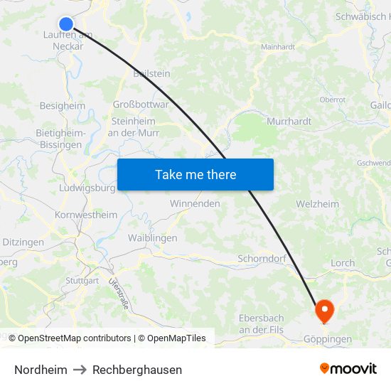 Nordheim to Rechberghausen map