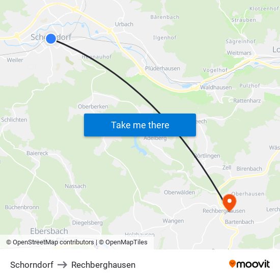 Schorndorf to Rechberghausen map