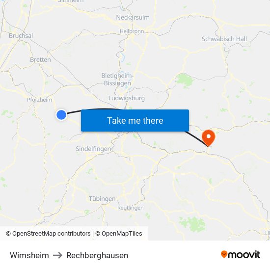 Wimsheim to Rechberghausen map