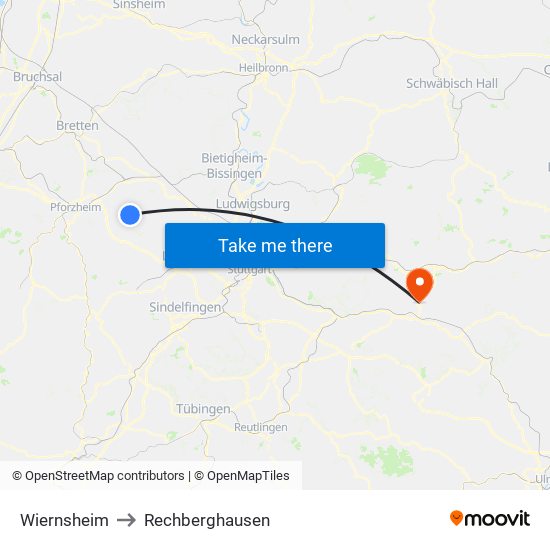 Wiernsheim to Rechberghausen map