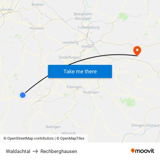 Waldachtal to Rechberghausen map