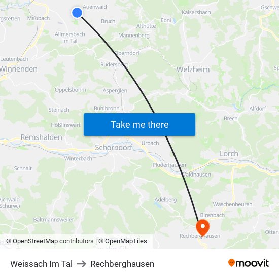 Weissach Im Tal to Rechberghausen map
